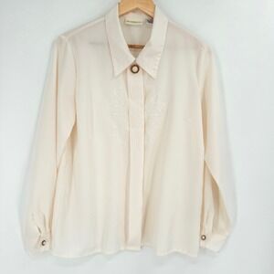 Vintage‎ Cream Embroidered Top Womens 10 Light Academia Romantic Floral Cottage
